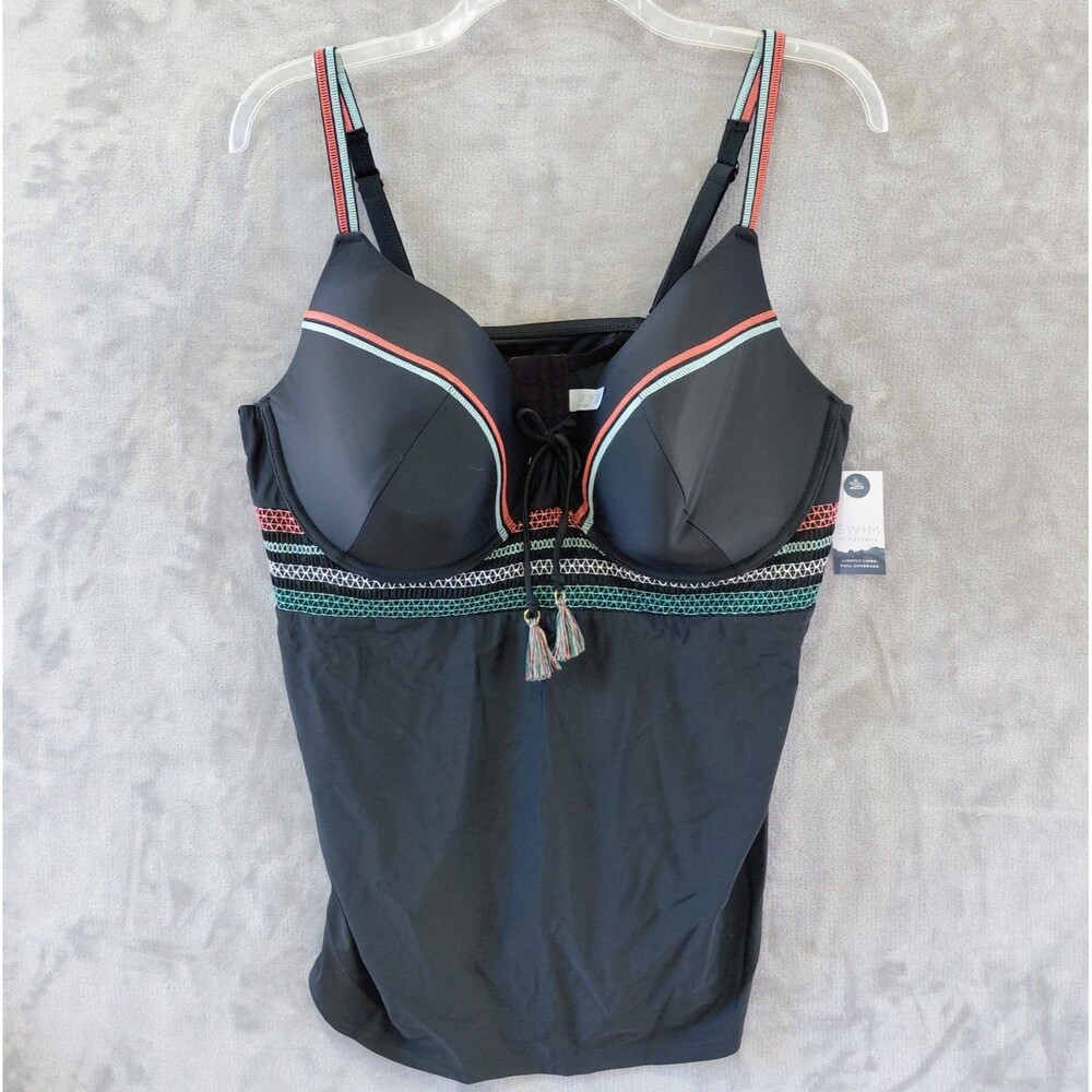 Swim by Cacique Full Coverage Built-In Bra Tankini Swim Top Size 46DD NEW!